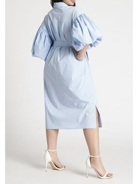 Eloquii Light Blue Balloon-Sleeve Shirt Dress with Belt